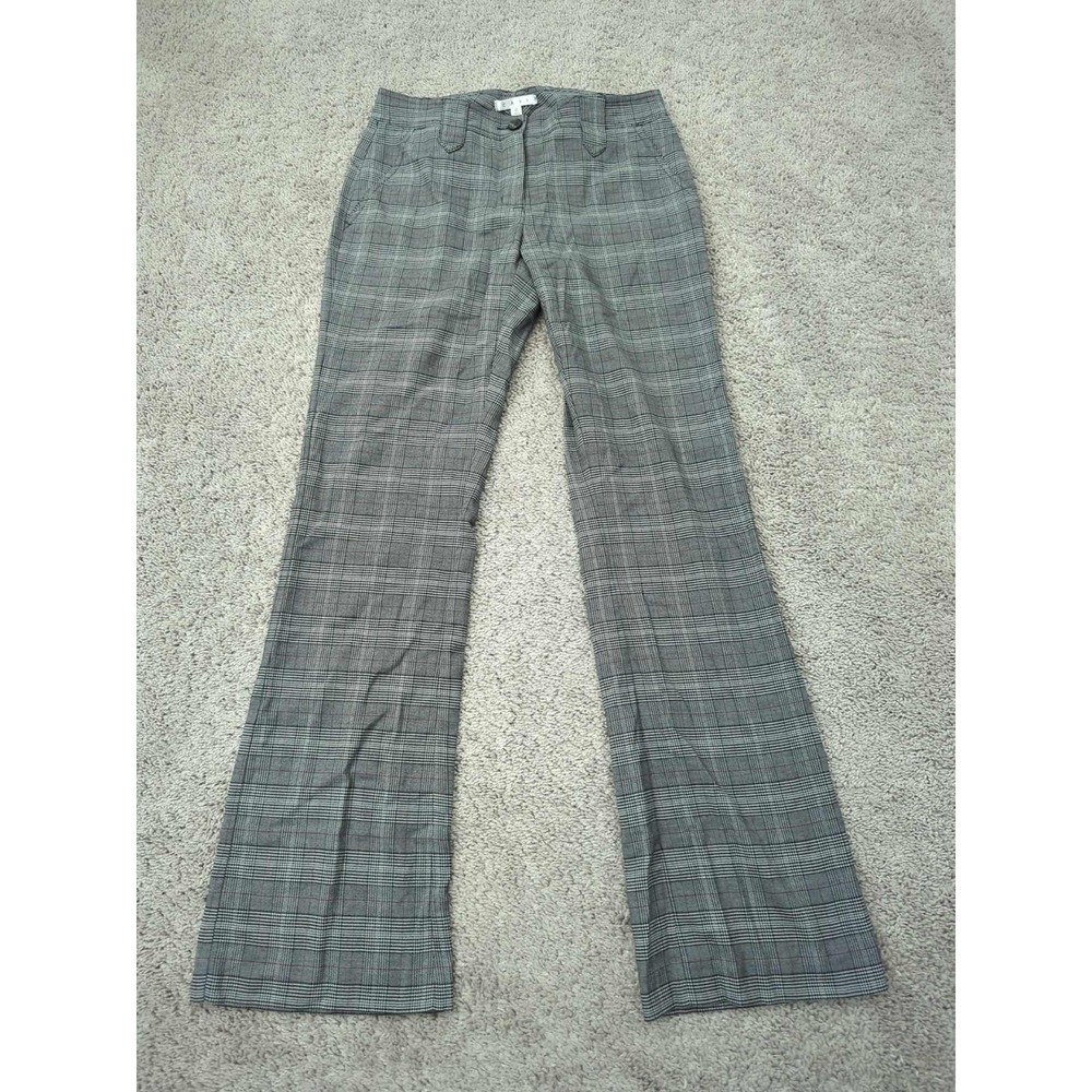 CAbi Pants Womens 6 Gray Plaid Pull On Mid Rise Flare Poly Blend Stretch Career